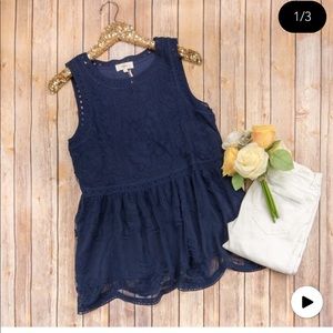 Navy lace peplum top